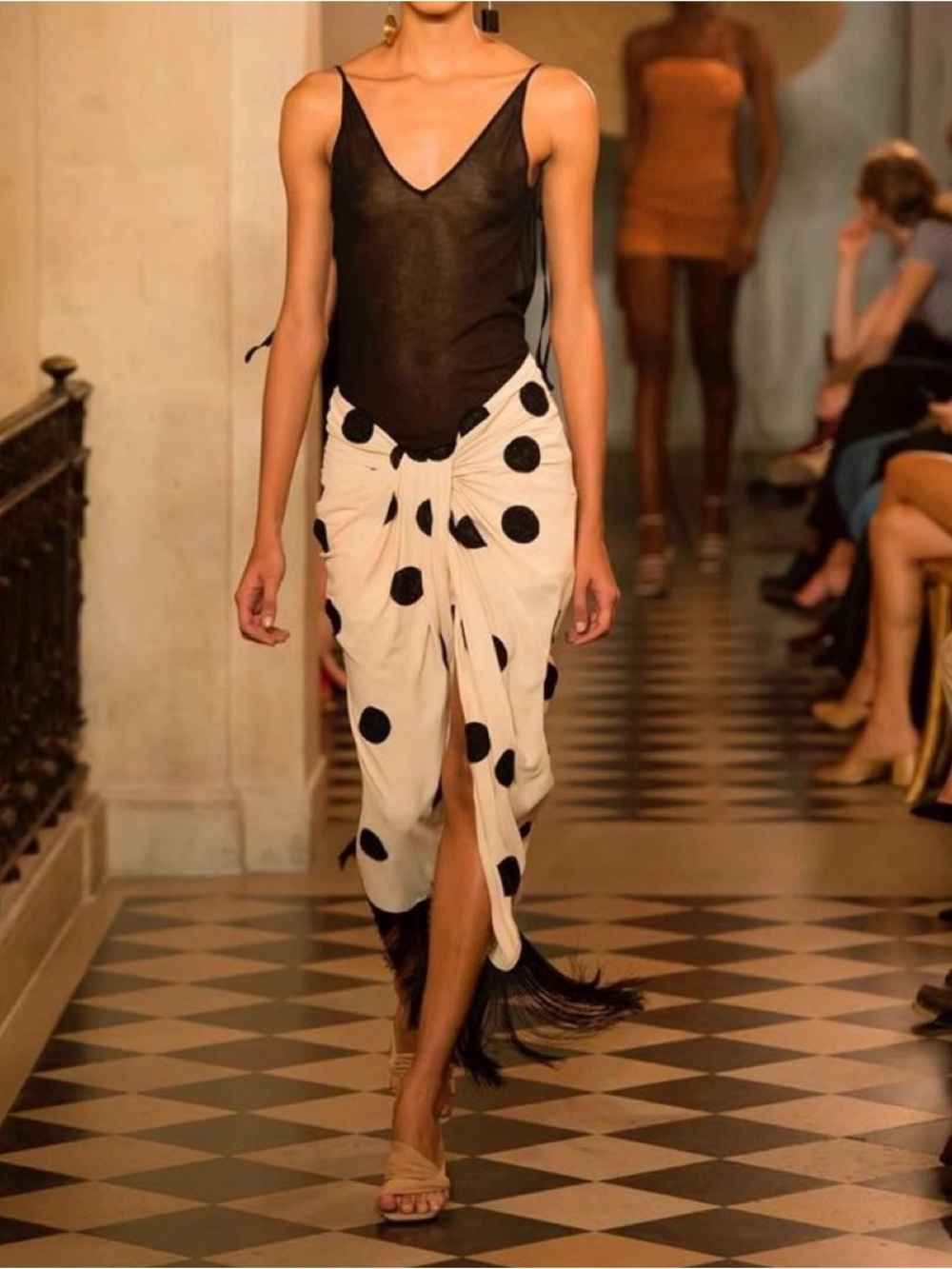Jacquemus La Bomba Pareo Polka Dot + Fringe Wrap Skirt - Beige Black Pareo